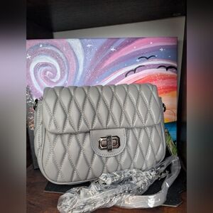 NWT Badgley Mischka Elegant Gray Quilted Crossbody/Shoulder Bag